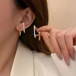 Goldtone Parallel Modern Hoop Earrings